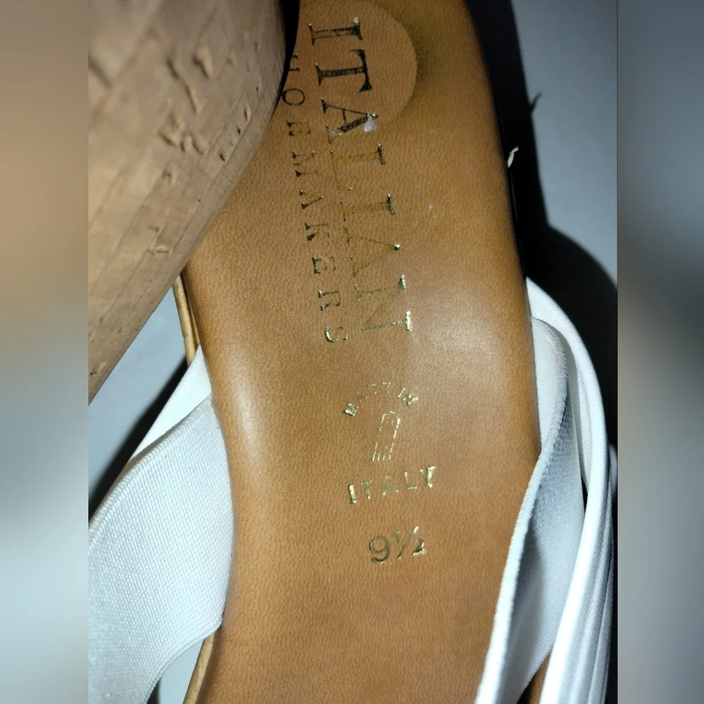 Italian Shoemakers (Size 9.5) White Stretch Strap Platform Wedge Thong Sandals